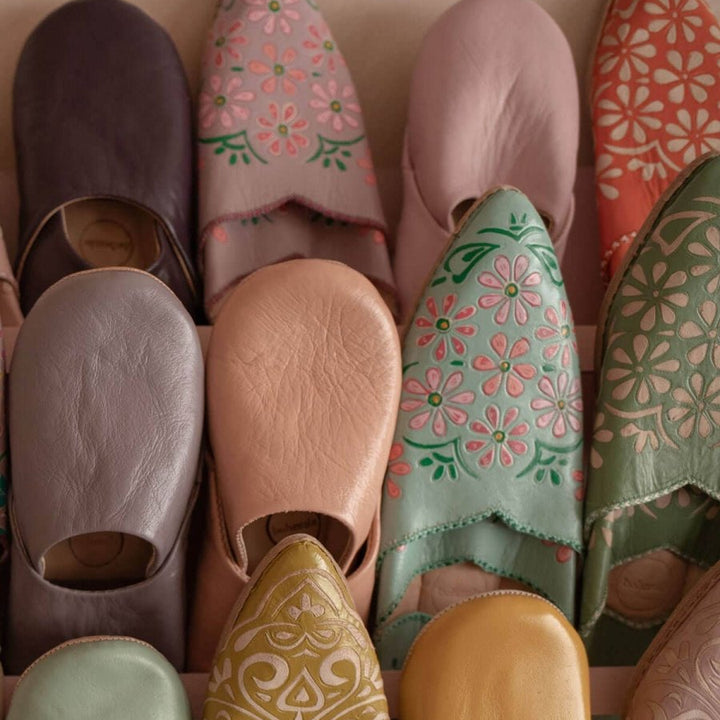 Babouche Moroccan Leather Slippers in Indigo - House Slippers