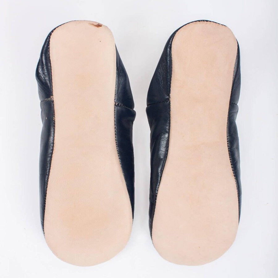 Babouche Moroccan Leather Slippers in Indigo - House Slippers