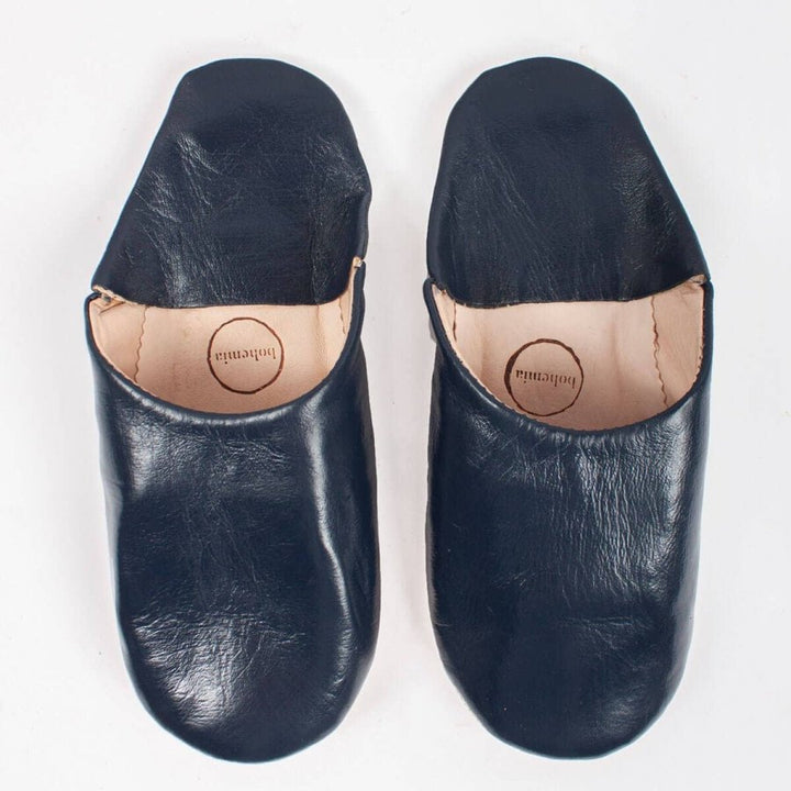 Babouche Moroccan Leather Slippers in Indigo - House Slippers