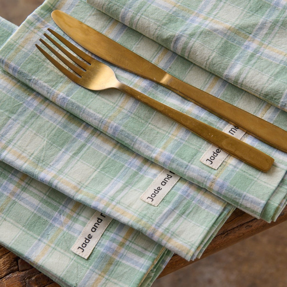 Cloth Napkins in a Honeydew Melon Check - Cloth Napkins