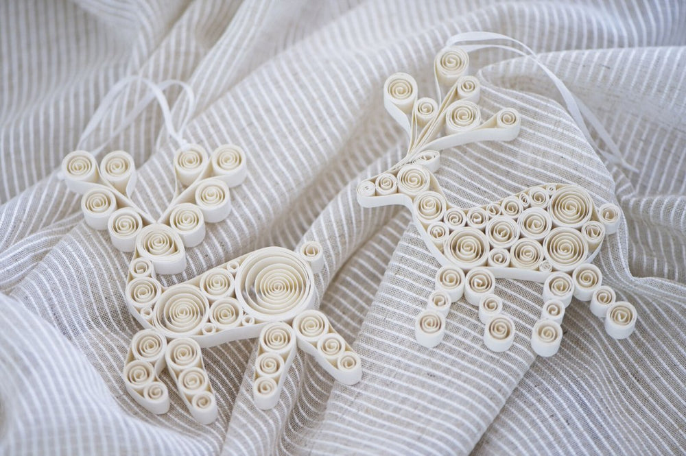 Nordic Rooms - Quilling Raindeer Duo in Off White - Christmas Decorations