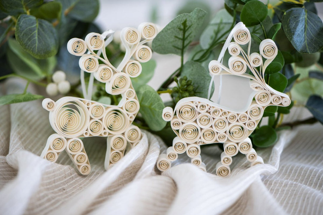 Nordic Rooms - Quilling Raindeer Duo in Off White - Christmas Decorations