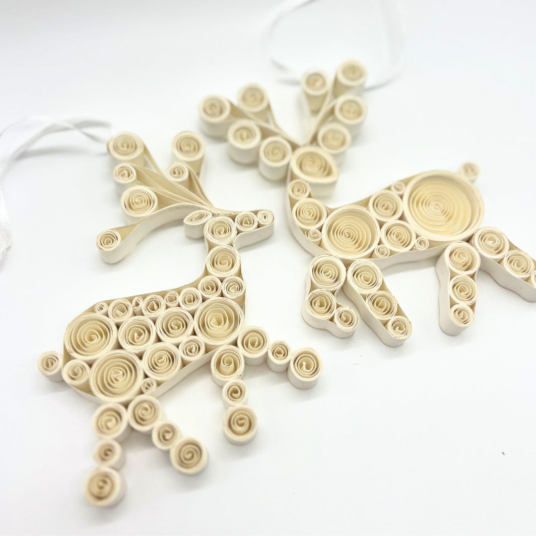 Nordic Rooms - Quilling Raindeer Duo in Off White - Christmas Decorations