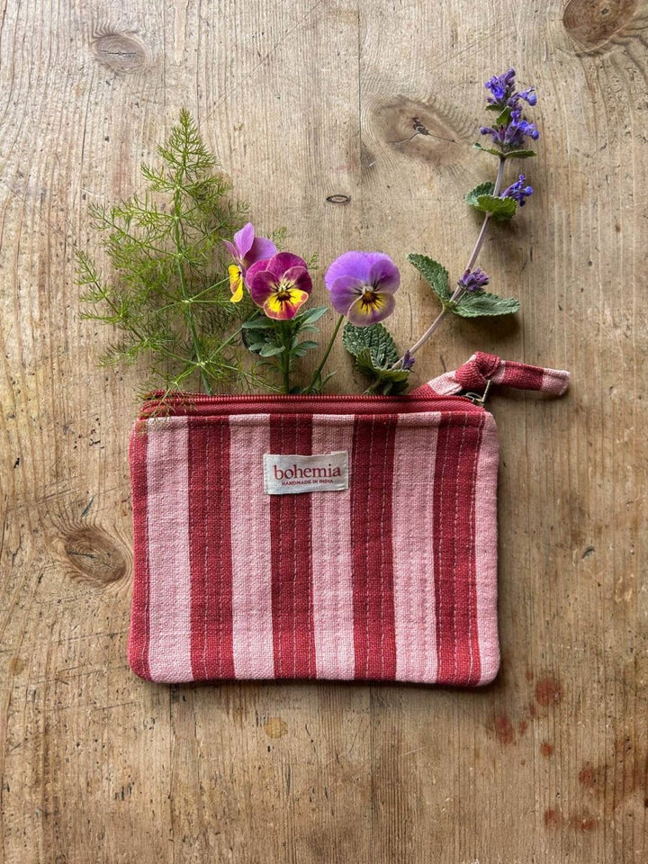 Pink & Pomegranate Stripe Pouch - Cosmetic & Toiletry Bags