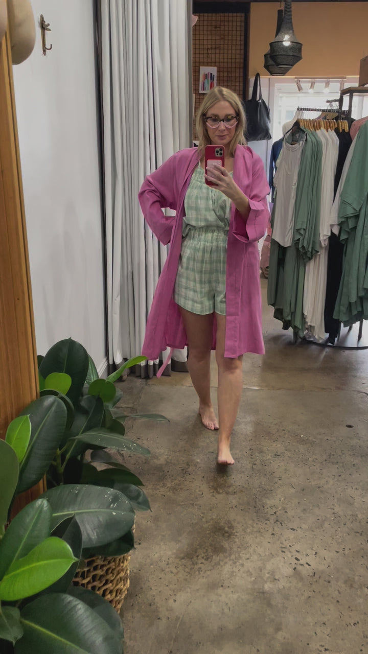 Linen Bathrobe - Fuchsia