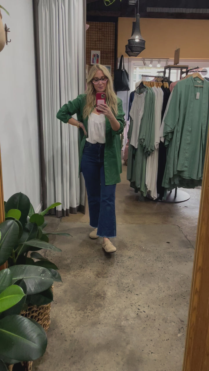 Long Linen Shirt in Forest Green