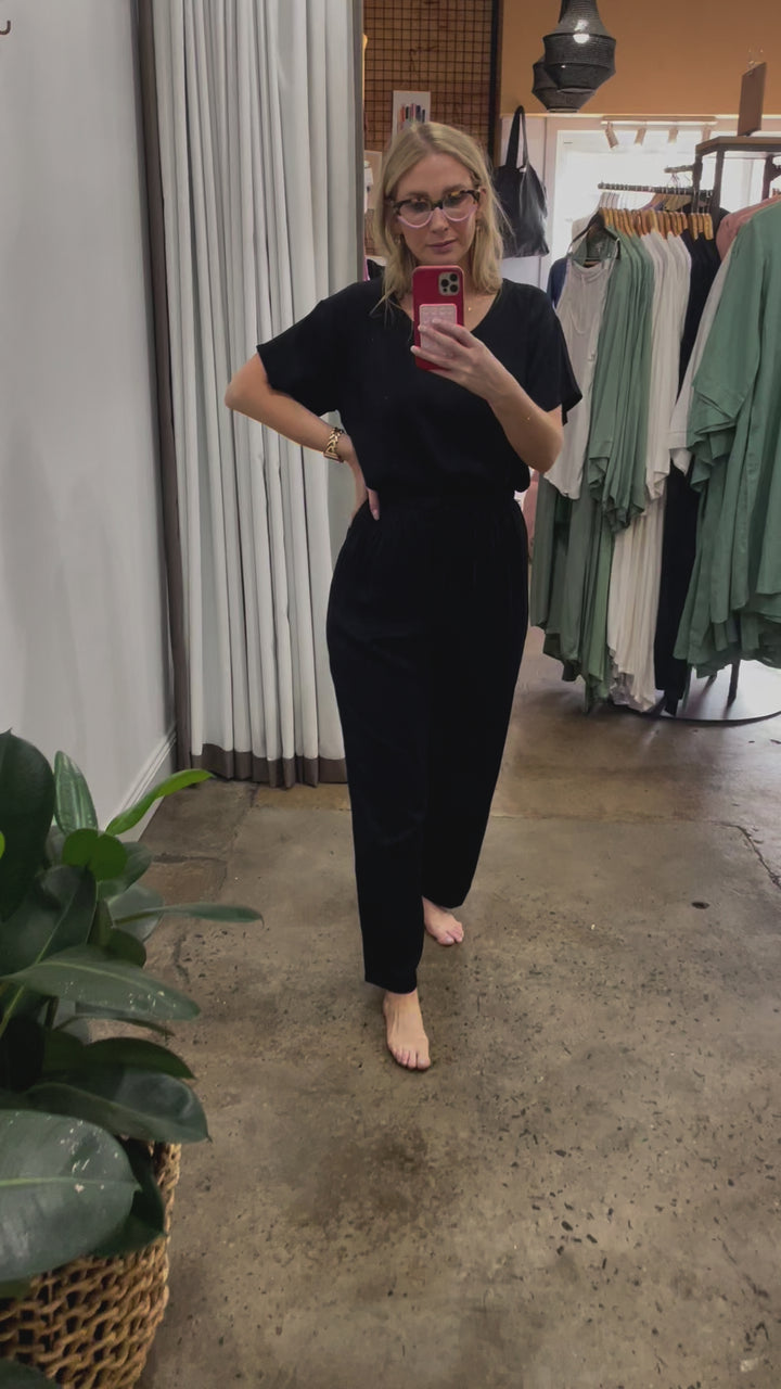 Bamboo Pyjamas - Tee and Pant Set in Black