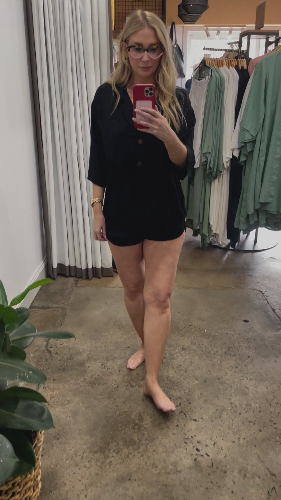 Bamboo Pyjamas - Crop Button Up + Short PJ Set in Black