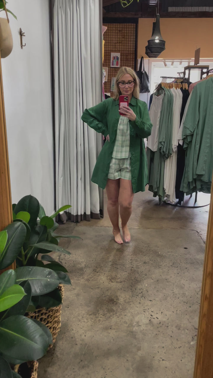 Long Linen Shirt in Forest Green