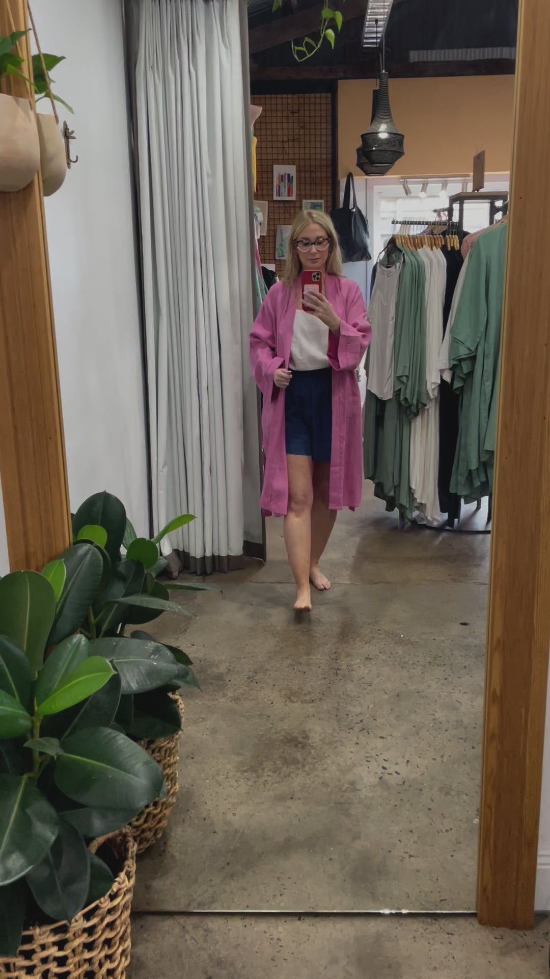 Linen Bathrobe - Fuchsia