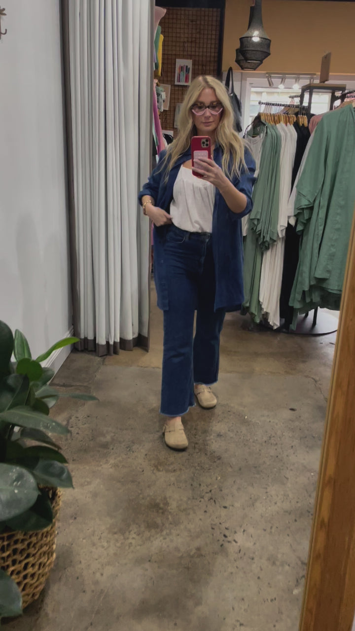 Long Linen Shirt in Navy