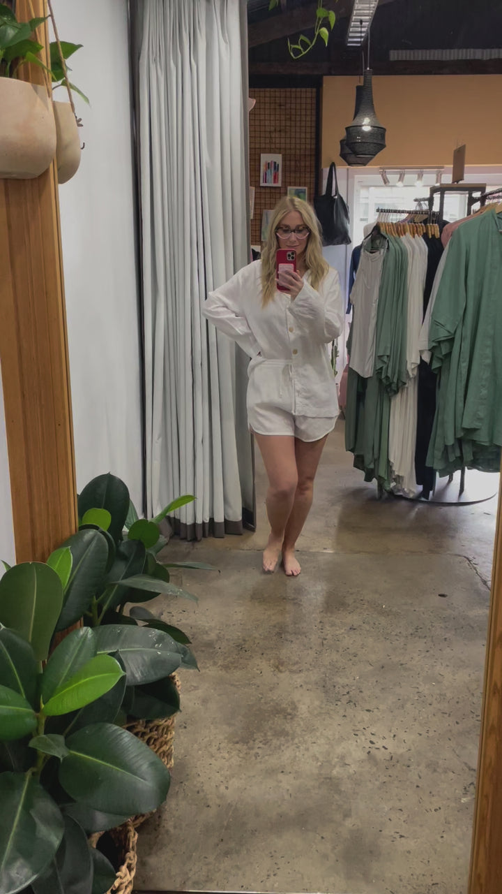 White Linen Pyjama Short Set