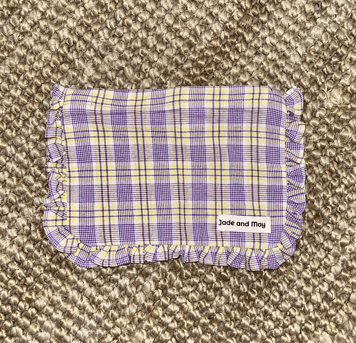 Ruffle Zip Up Pouch in Purple and Yellow Tartan - Toiletry Bag