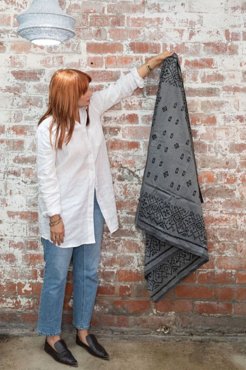 Silk Sarong - Silver & Black - Sarong