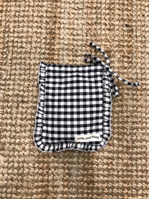 Sleep Mask in Gingham Linen with Feature Frills & Storage Bag - Sleep Mask