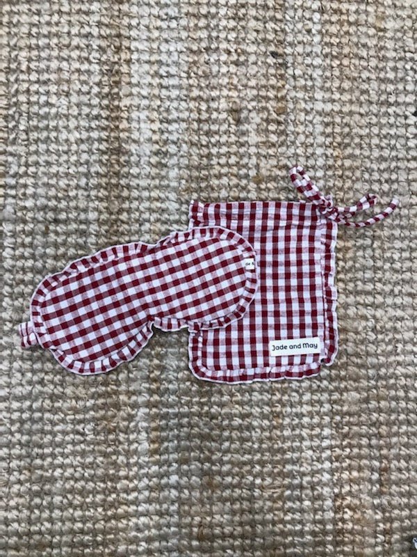 Sleep Mask in Gingham Linen with Feature Frills & Storage Bag - Sleep Mask