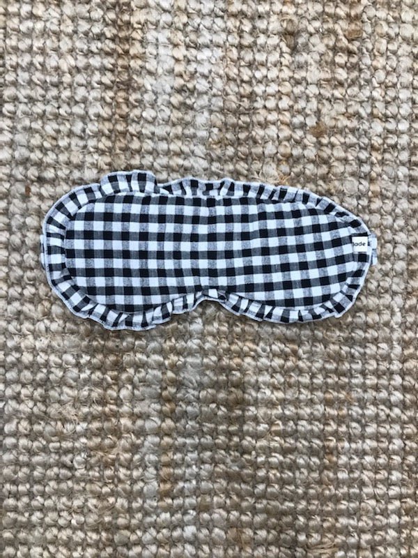 Sleep Mask in Gingham Linen with Feature Frills & Storage Bag - Sleep Mask