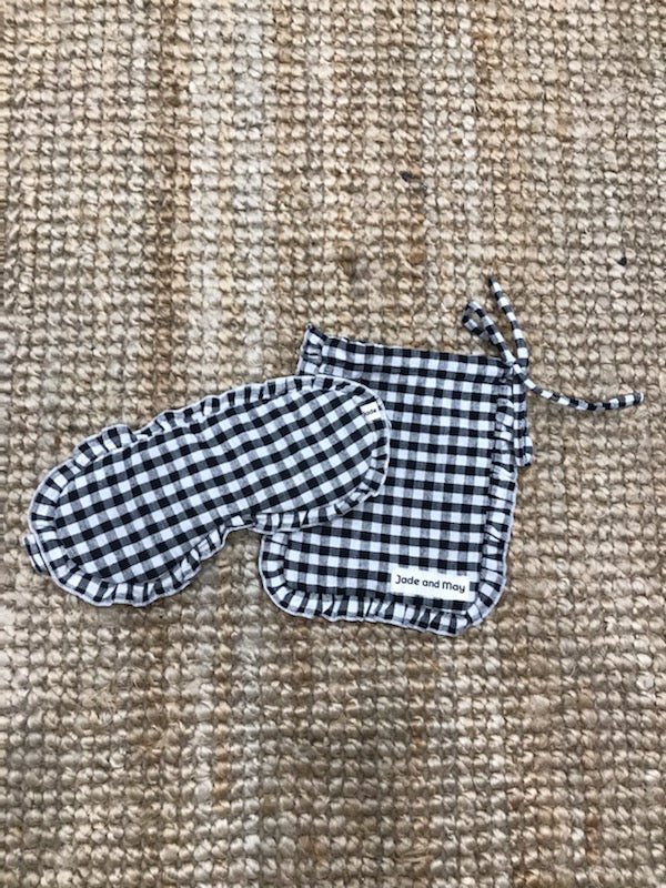 Sleep Mask in Gingham Linen with Feature Frills & Storage Bag - Sleep Mask