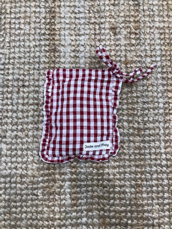 Sleep Mask in Gingham Linen with Feature Frills & Storage Bag - Sleep Mask