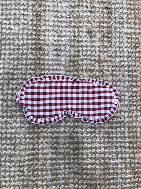 Sleep Mask in Gingham Linen with Feature Frills & Storage Bag - Sleep Mask