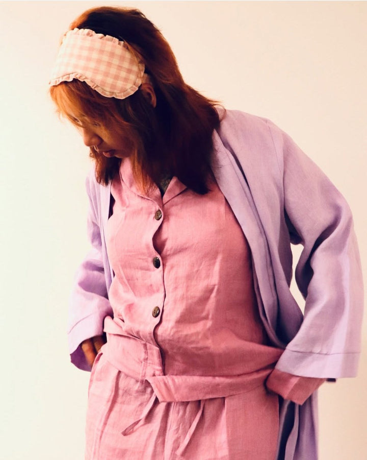 Sleep Mask in Pink & White Gingham with Feature Frills - Sleep Mask