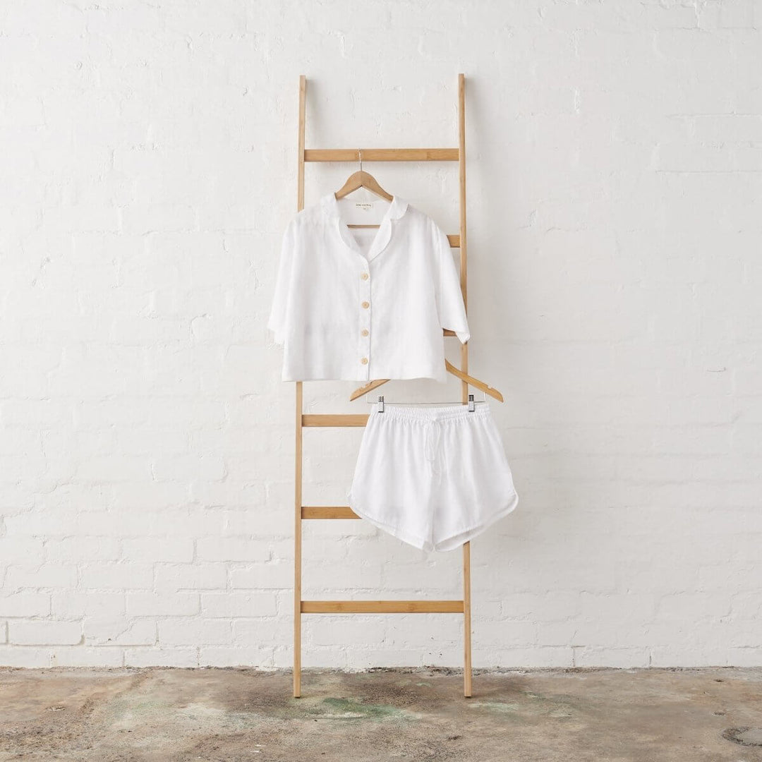 White Linen Pyjamas - Relaxed Button Up & Short Set