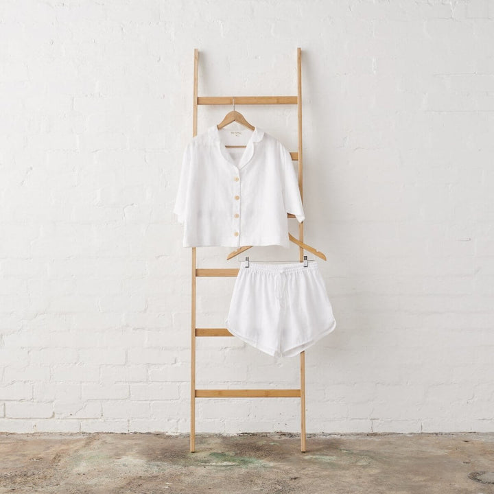 White Linen Pyjamas - Relaxed Button Up & Short Set
