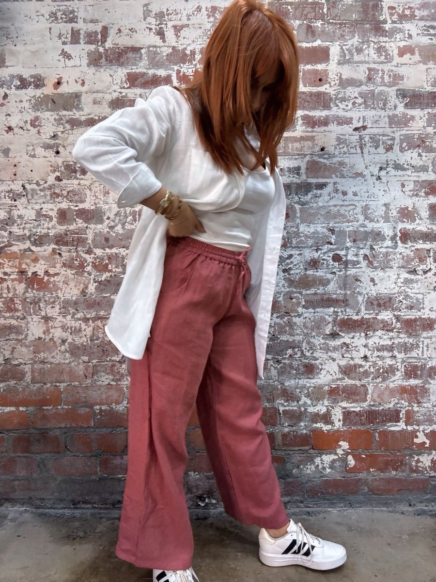 Wide Leg Linen Pant - Antique Red - Apparel