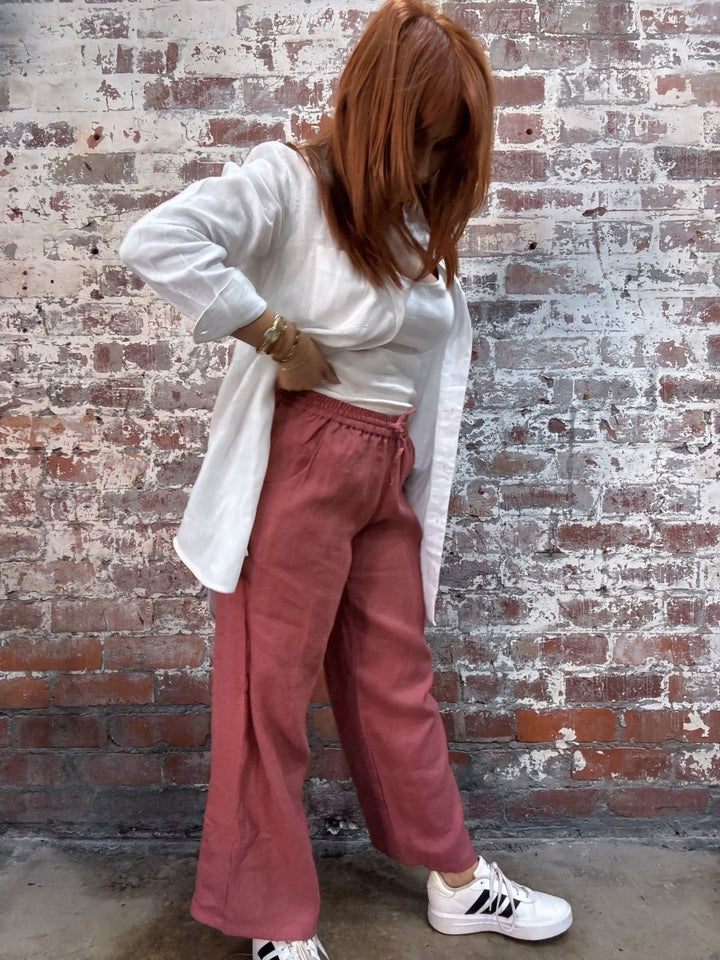 Wide Leg Linen Pant - Antique Red - Apparel
