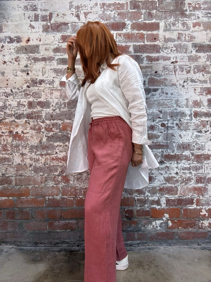 Wide Leg Linen Pant - Antique Red - Apparel
