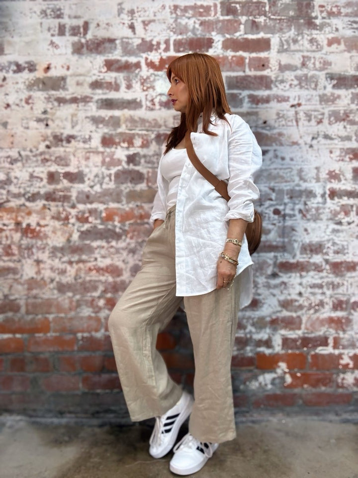 Wide Leg Linen Pant in Latte - Apparel