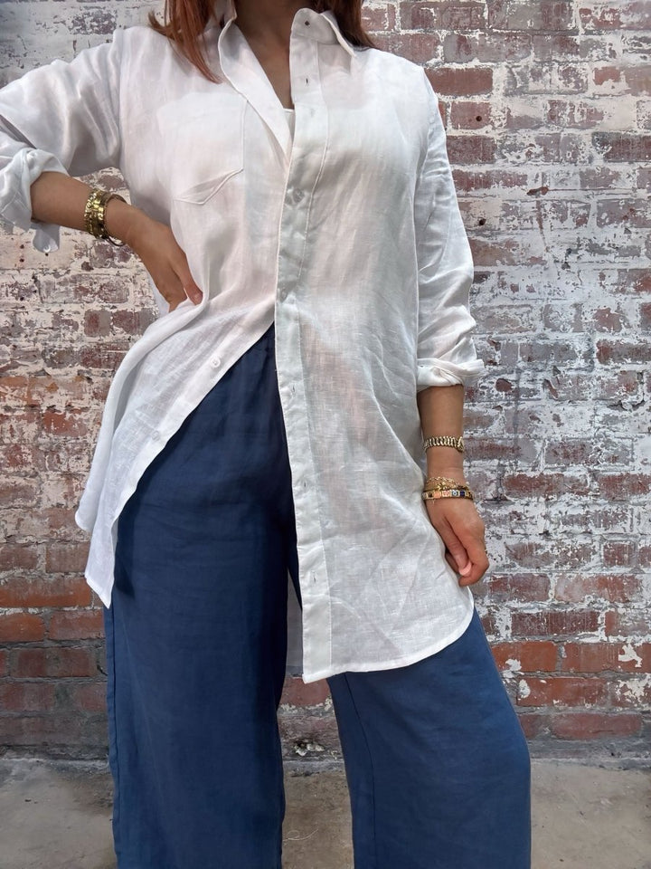 Wide Leg Linen Pant in Navy - Pant