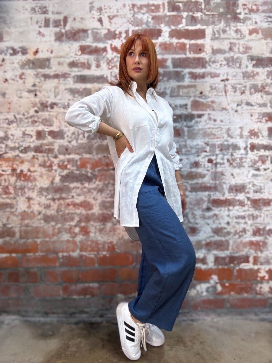 Wide Leg Linen Pant in Navy - Pant
