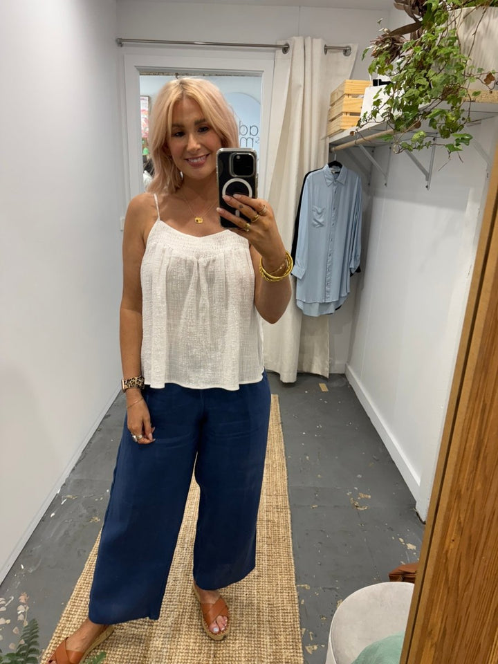 Wide Leg Linen Pant in Navy - Pant