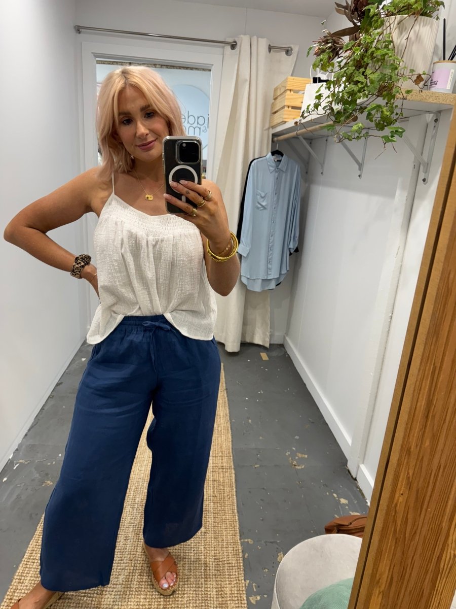 Wide Leg Linen Pant in Navy - Pant