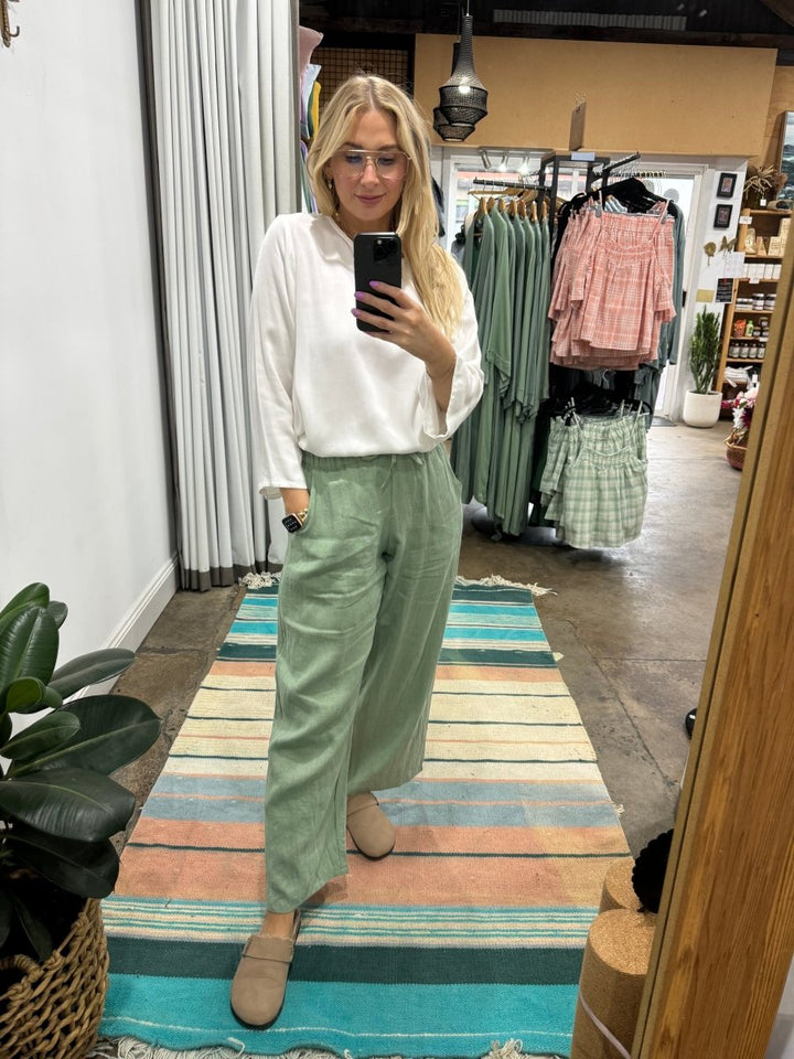 Wide Leg Linen Pant in Pistachio - Pant