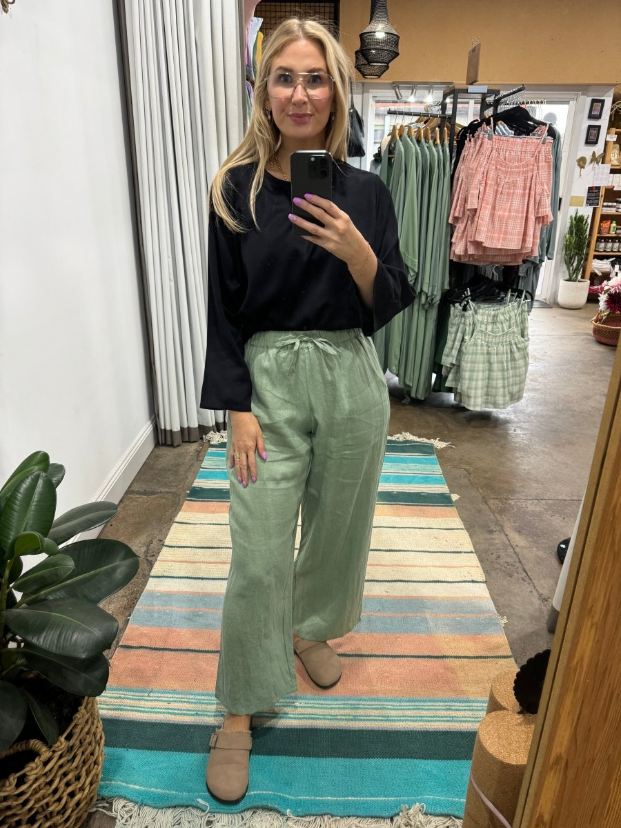 Wide Leg Linen Pant in Pistachio - Pant