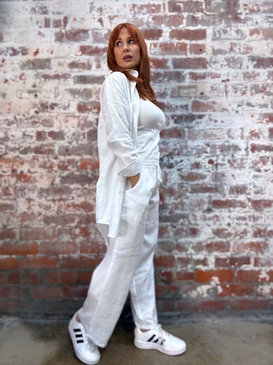 Wide Leg Linen Pant in White - Apparel