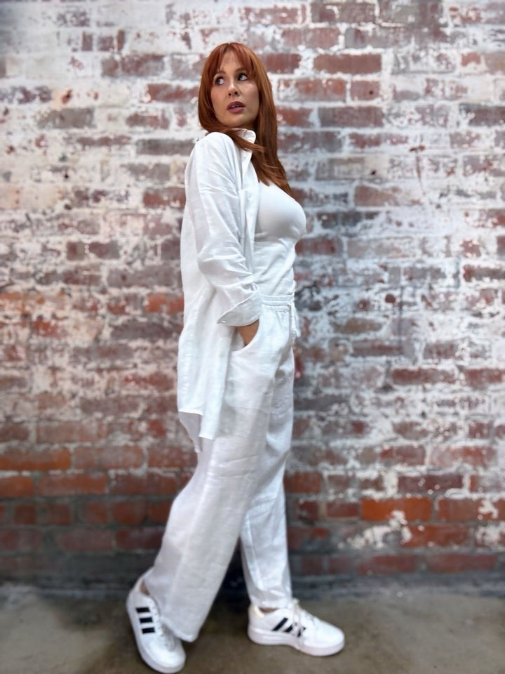 Wide Leg Linen Pant in White - Apparel
