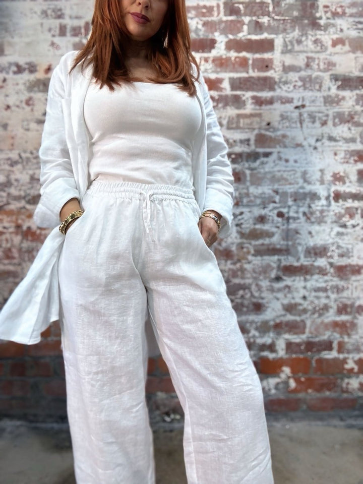 Wide Leg Linen Pant in White - Apparel