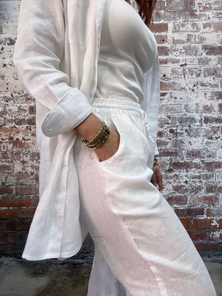 Wide Leg Linen Pant in White - Apparel