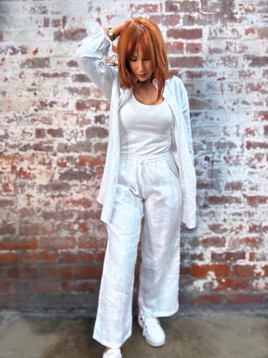 Wide Leg Linen Pant in White - Apparel