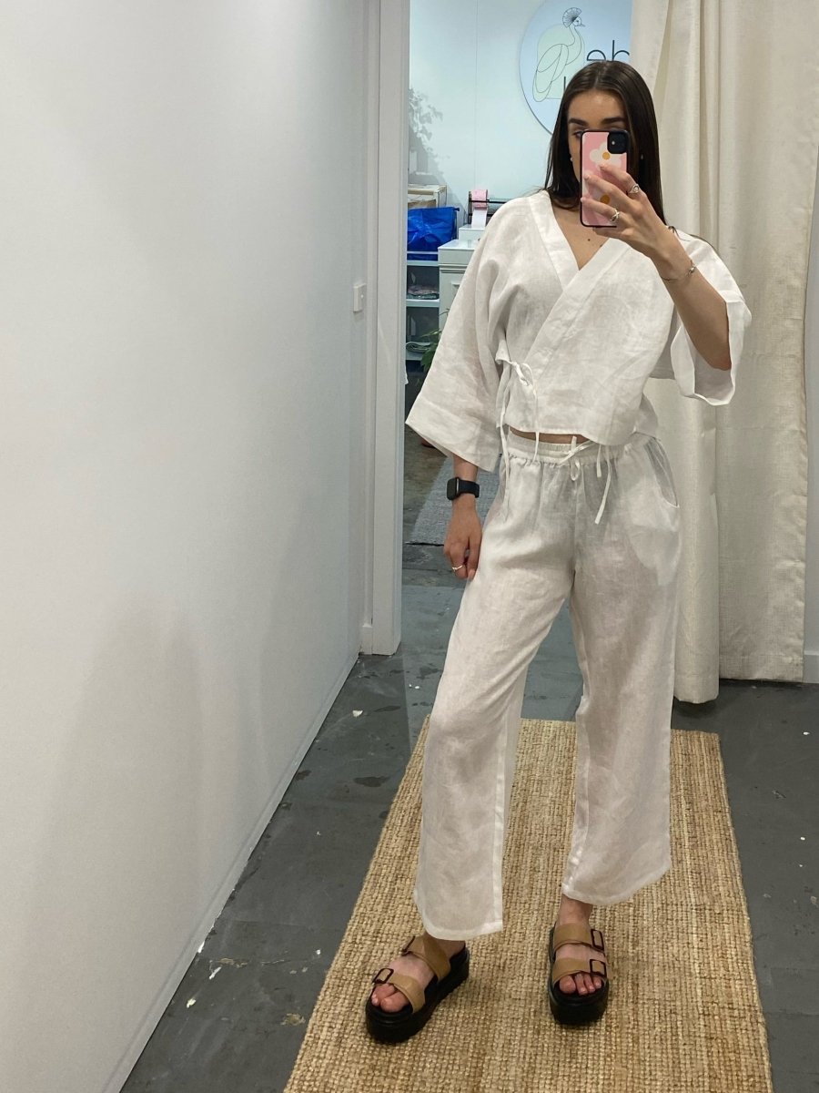 Wide Leg Linen Pant in White - Apparel