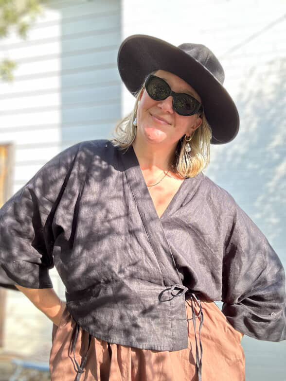 Wrap Shirt in Black Linen - Apparel