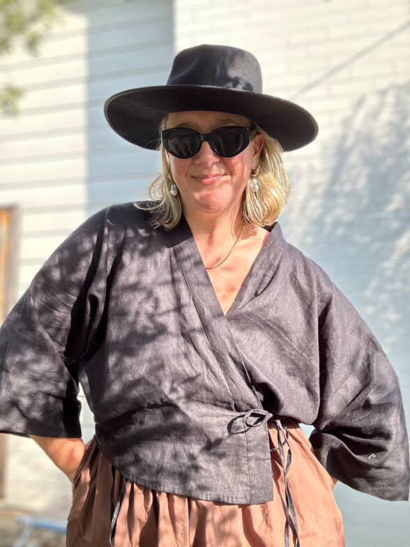 Wrap Shirt in Black Linen - Apparel