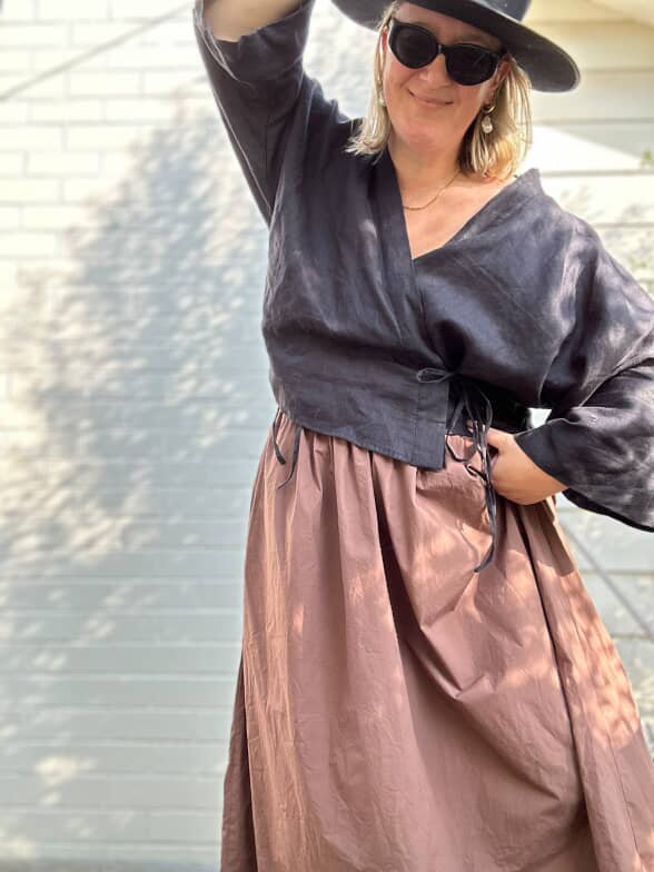 Wrap Shirt in Black Linen - Apparel