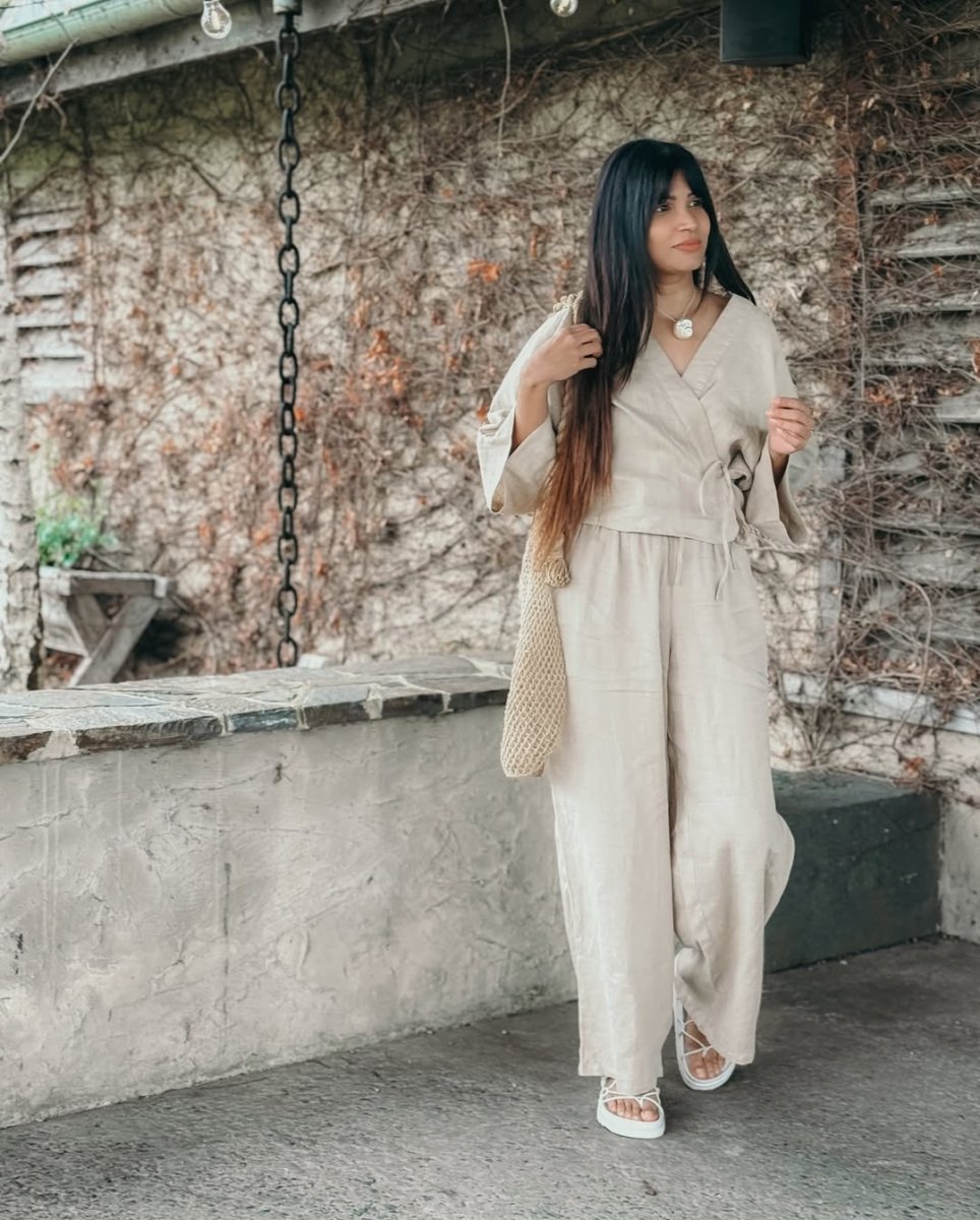 Wrap Shirt in Latte Linen - Apparel