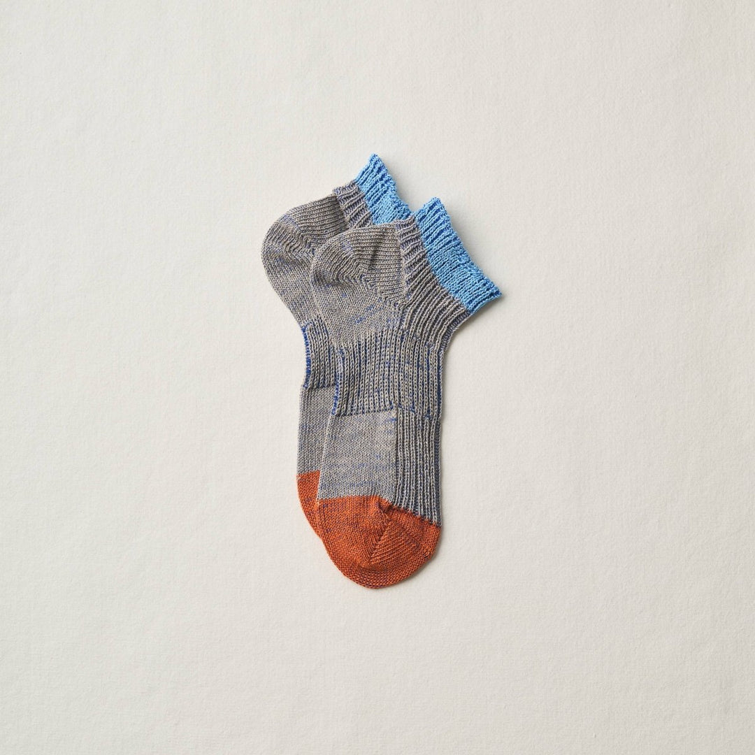 Yahae Linen Sneaker Socks in Blue & Orange - Socks
