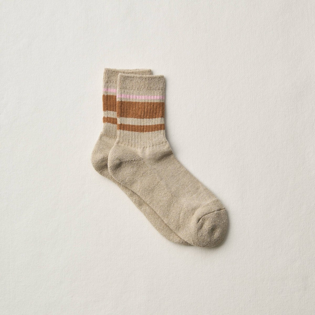 Yahae Organic Cotton Linen Line Socks in Pink Stripe - Socks