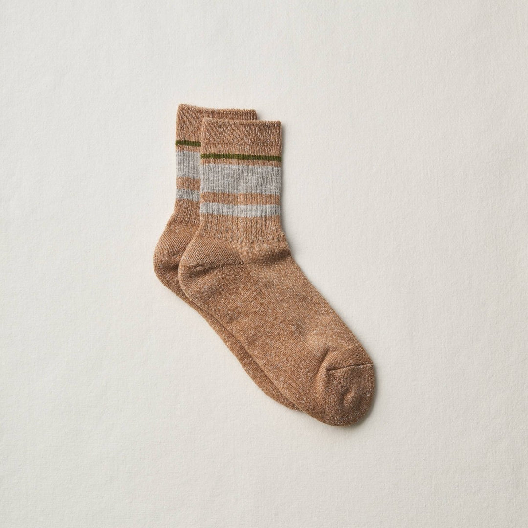 Yahae Organic Cotton Linen Socks in Green Stripe - Socks